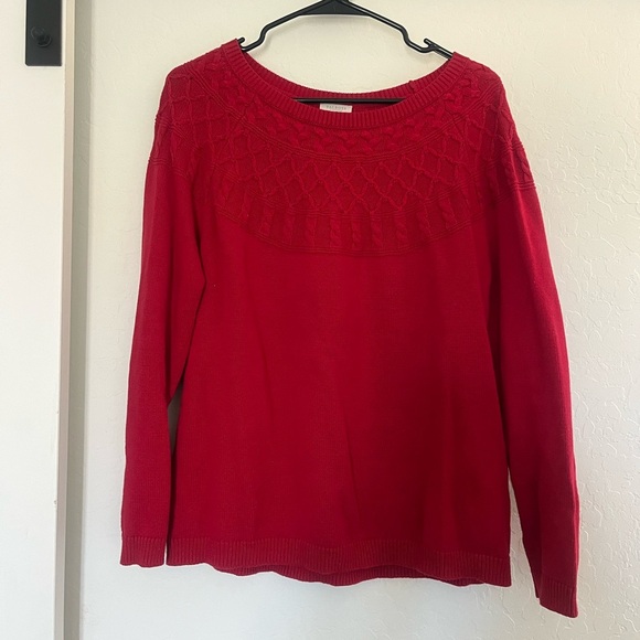 Talbots Women's Red Yoke Cable Knit Long Sleeve Petite Large Sweater Pullover - Picture 1 of 4